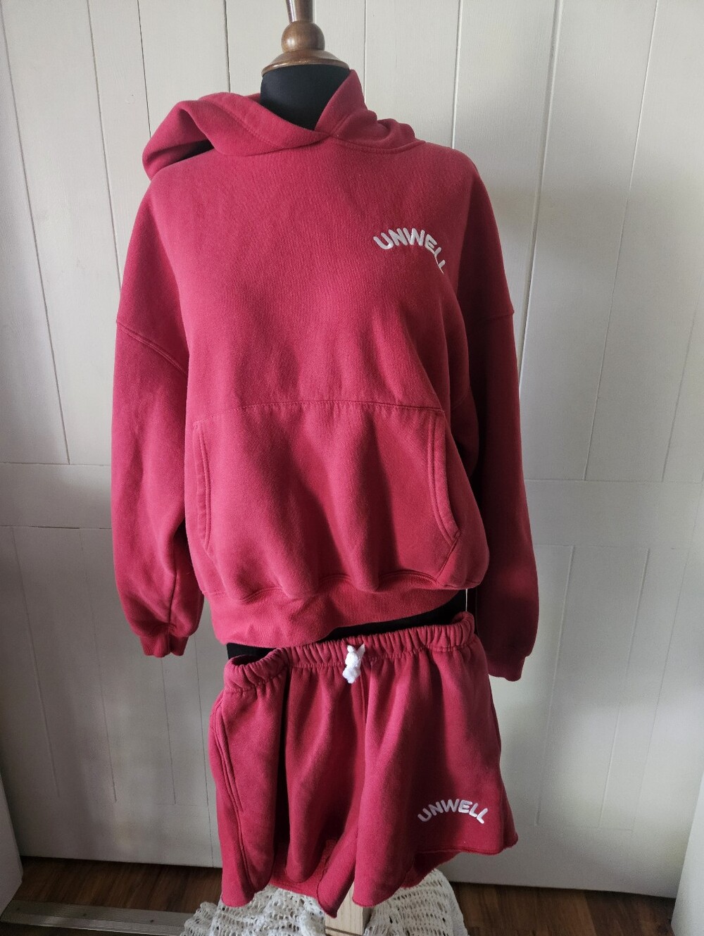 UNWELL Red Cozy Hoodie (Large) and Matching Shorts (Small) - Streetwear
